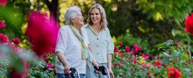 Young lady accompanies the old woman 